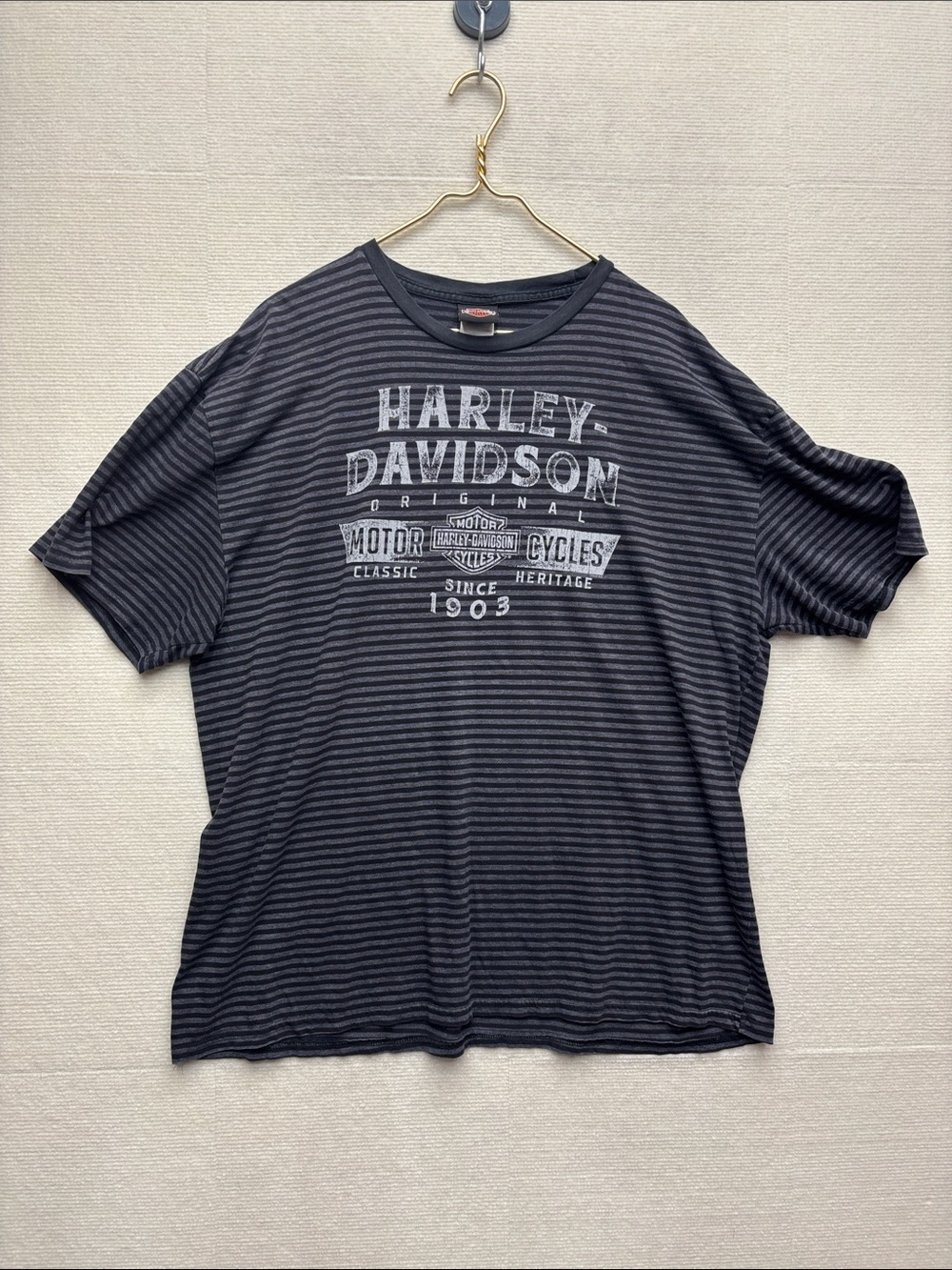 Harley-Davidson Black and Gray Striped Logo Tee